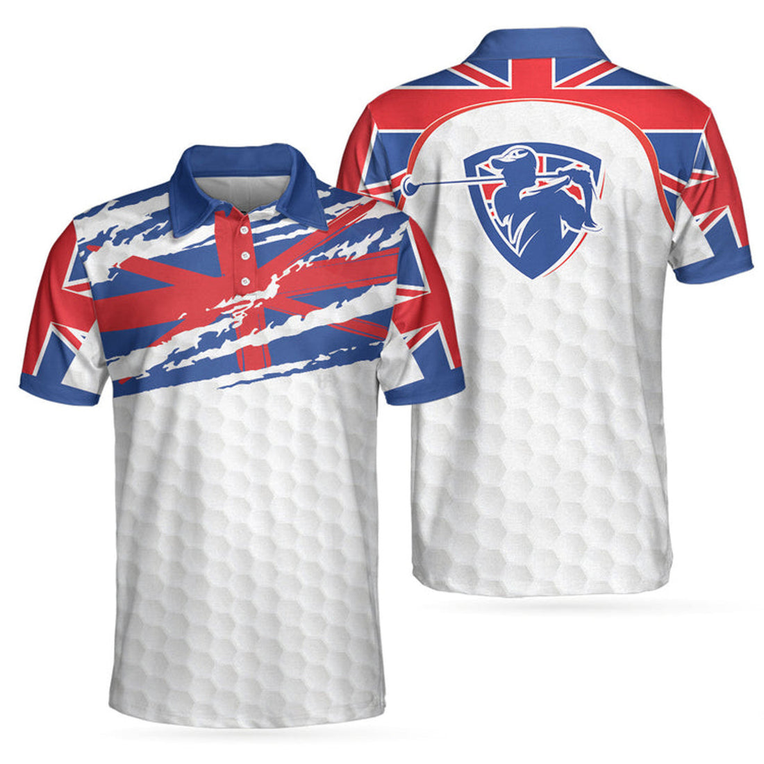 United Kingdom Flag Golf Texture Blue Golfer Shirt Men's Polo Shirt S-5XL