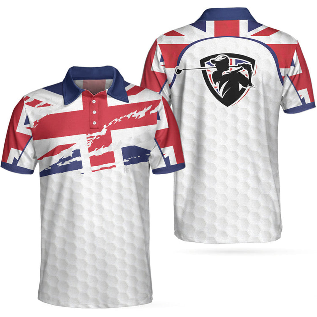 United Kingdom Flag Golf Texture Black Golfer Shirt Men's Polo Shirt S-5XL