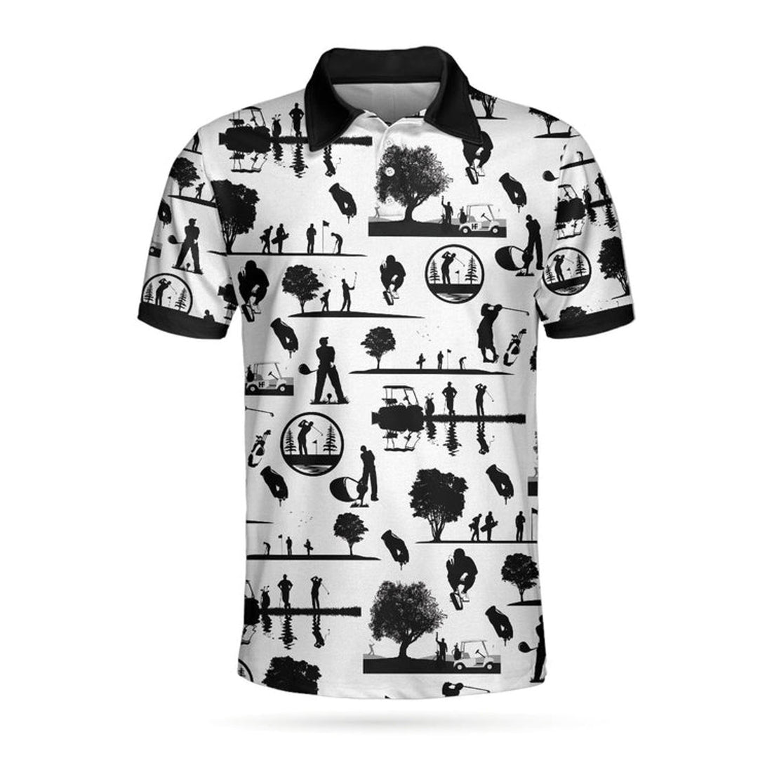 Vintage Golfers All Over Print Black And White Men's Polo Shirt S-5XL