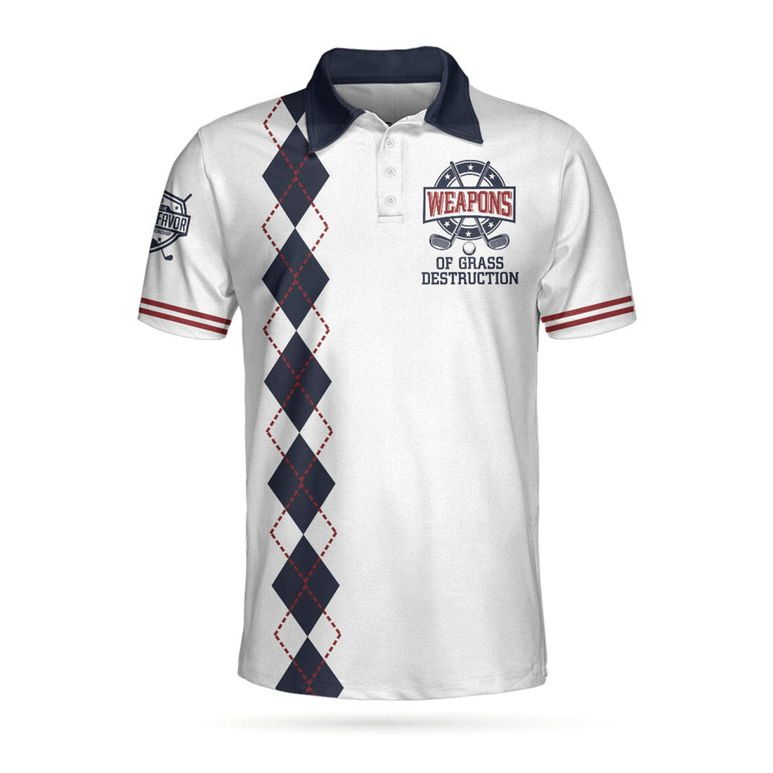 Weapons Of Grass Destruction Polo Shirt White Navy Argyle Men's Polo Shirt S-5XL