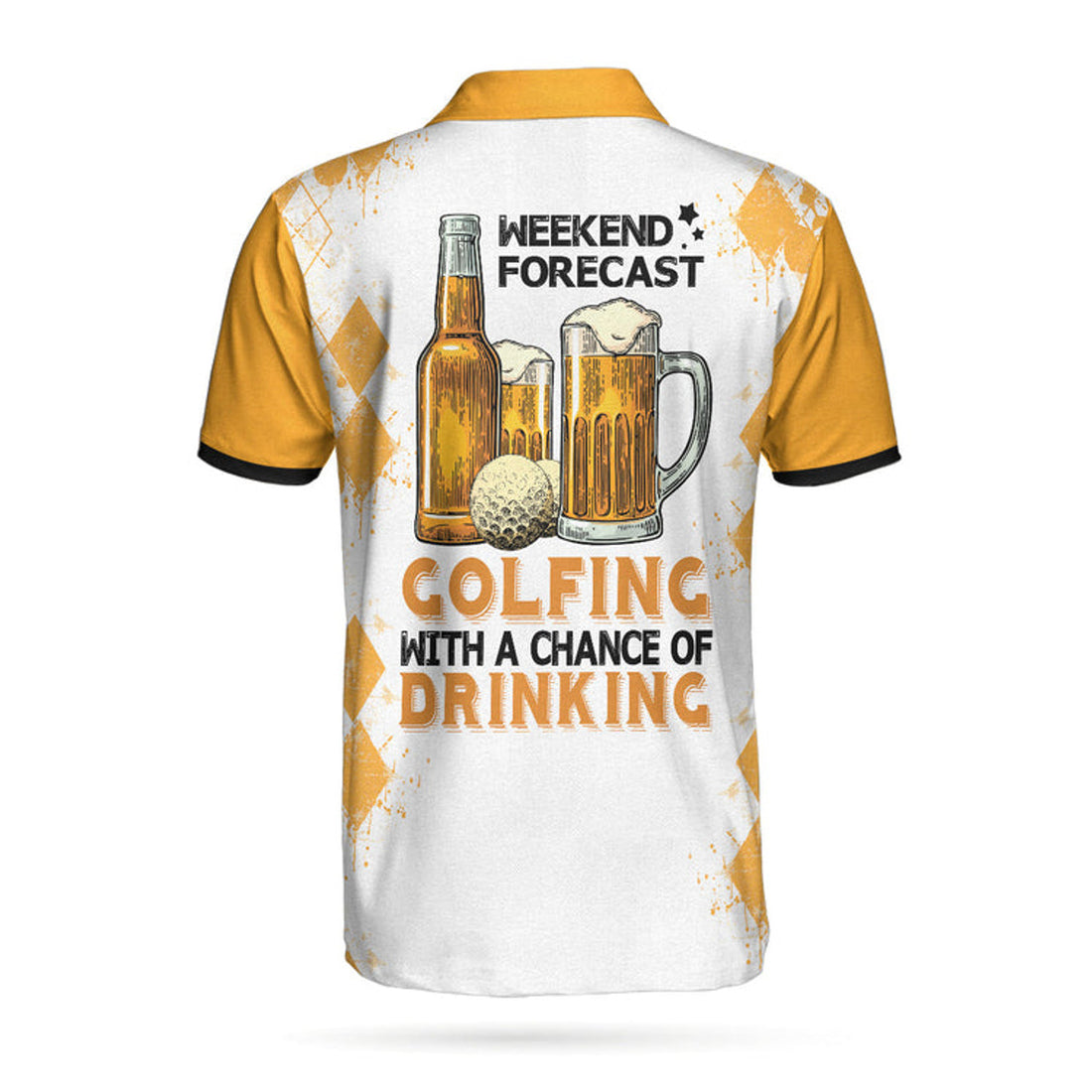 Custom Name Argyle Skeleton Golfer Beer Weekend Forecast Men's Polo Shirt S-5XL