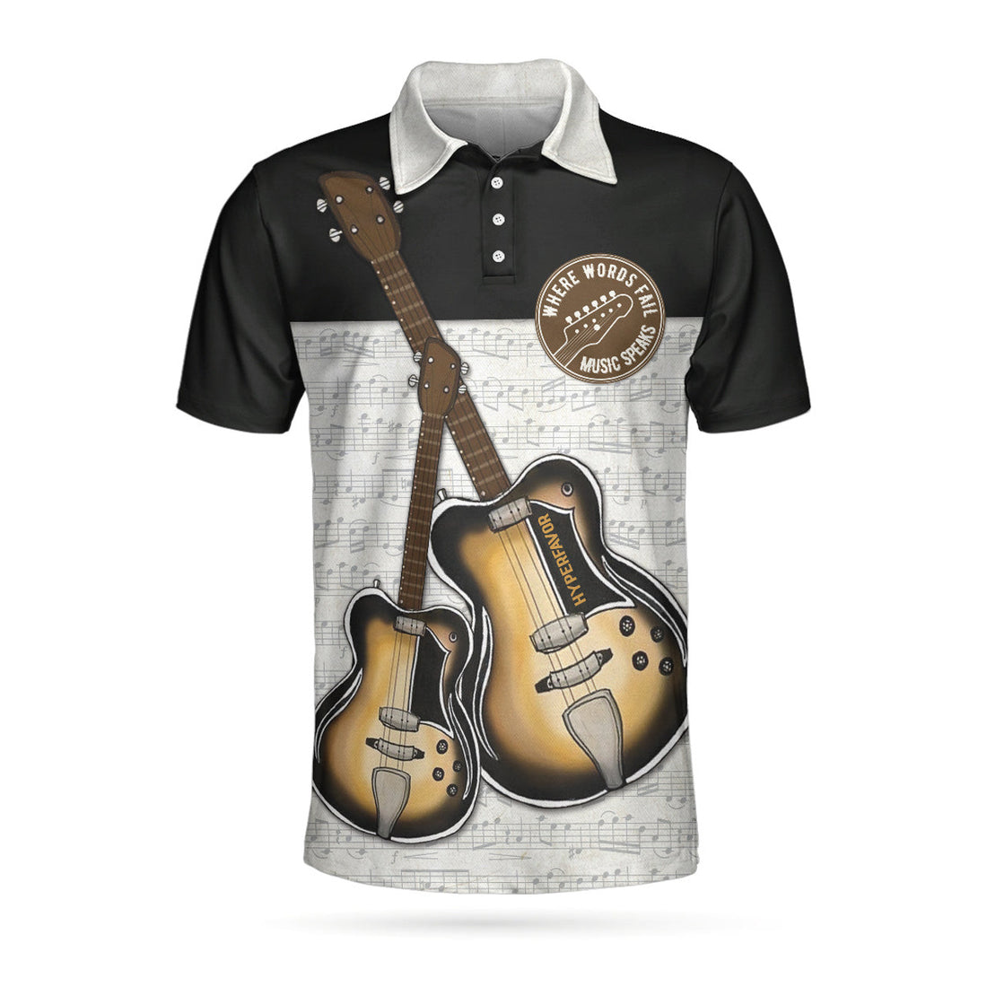 Where Words Fail Music Speaks Guitar Shirt Perfect Gift Men's Polo Shirt S-5XL