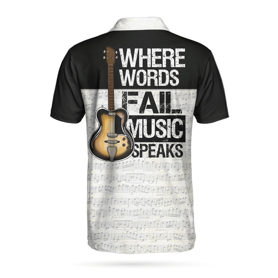 Where Words Fail Music Speaks Guitar Shirt Perfect Gift Men's Polo Shirt S-5XL