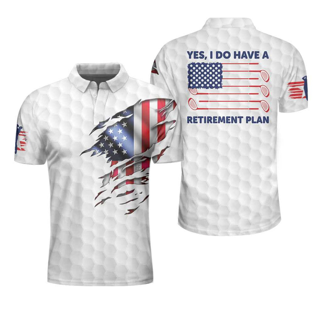 Yes Do Have A Retirement Plan Golf Pattern American Flag Men's Polo Shirt S-5XL
