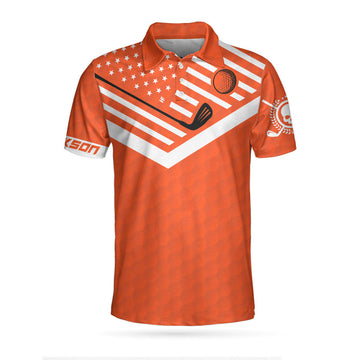 Custom Your Hole My Goal Bones Orange American Flag Golf Men's Polo Shirt S-5XL