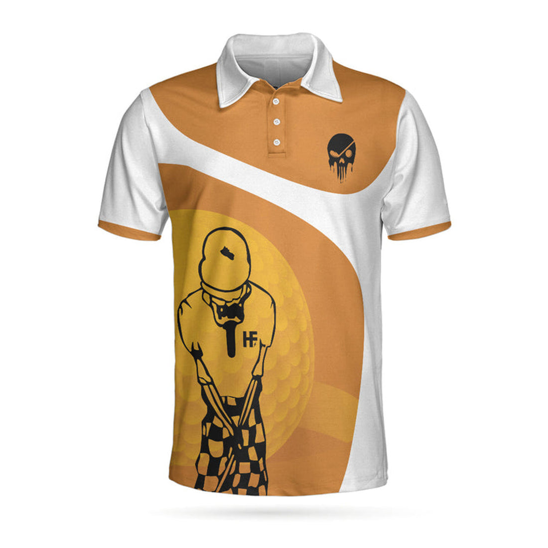 Your Hole Is My Goal Skull Light Brown Skeleton Golfer Men's Polo Shirt S-5XL