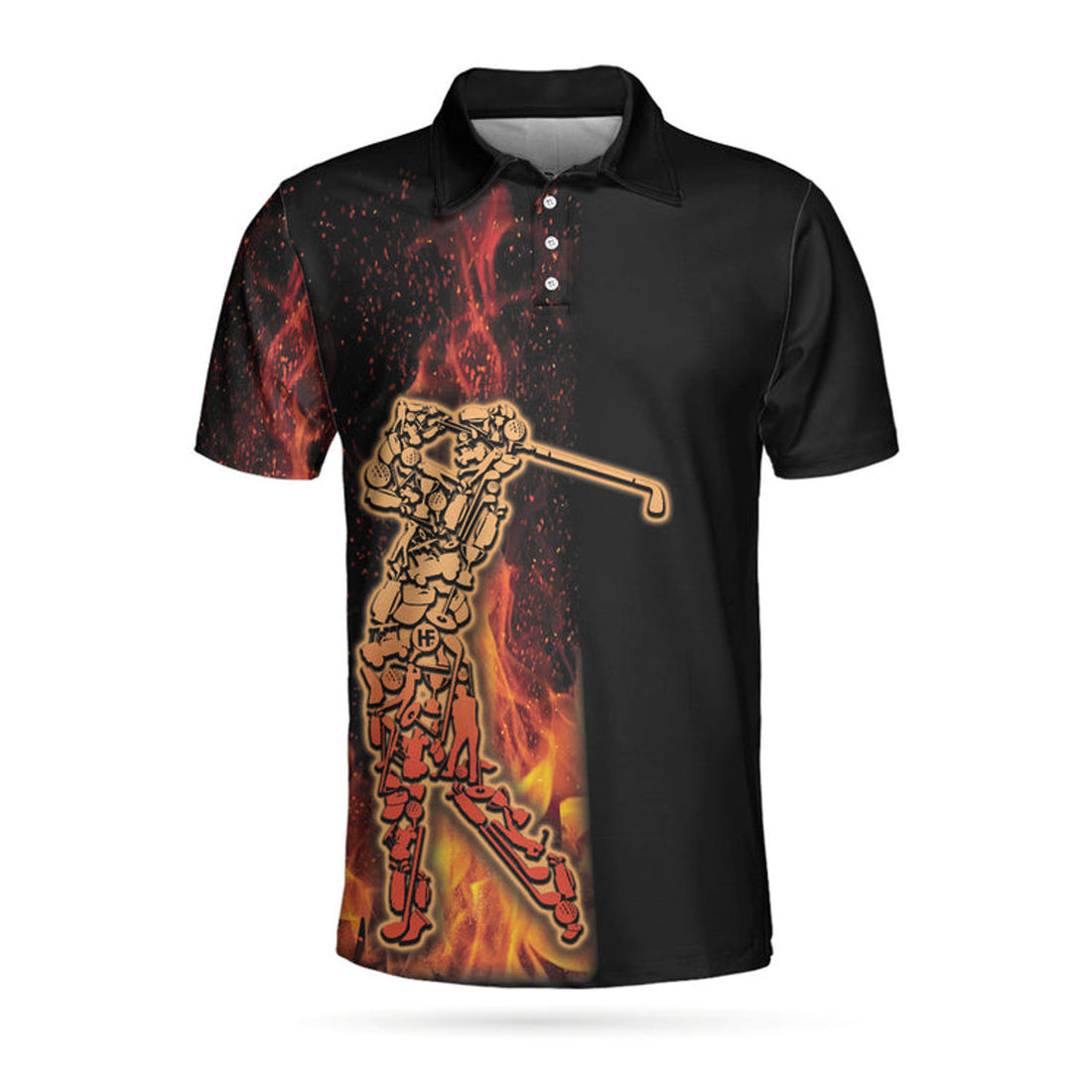 Custom Name Golf Polo Black Flame Fragmented Men's Polo Shirt S-5XL