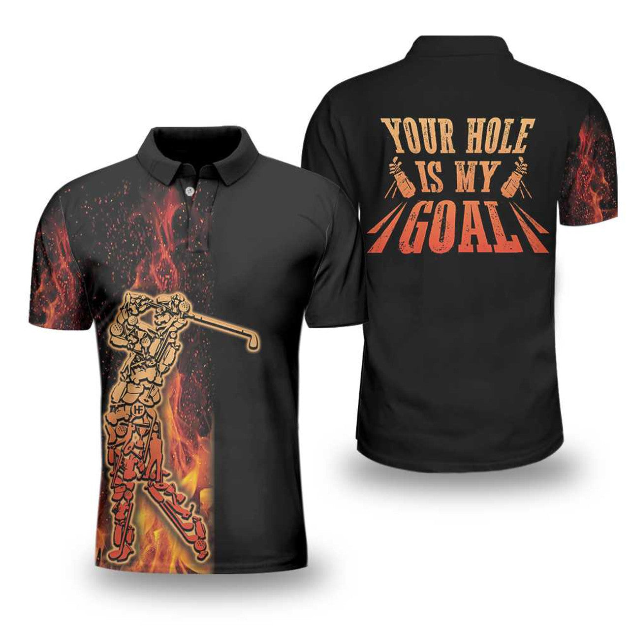 Custom Name Golf Polo Black Flame Fragmented Men's Polo Shirt S-5XL