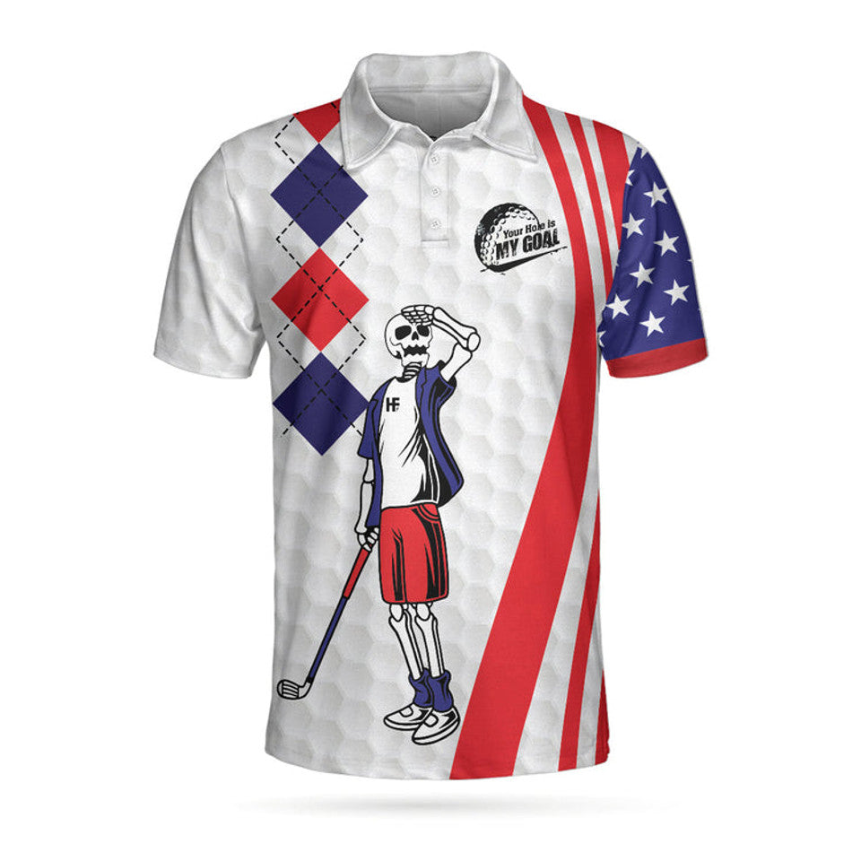 Your Hole Is My Goal Golf Shirt USA Flag Argyle Pattern Men's Polo Shirt S-5XL