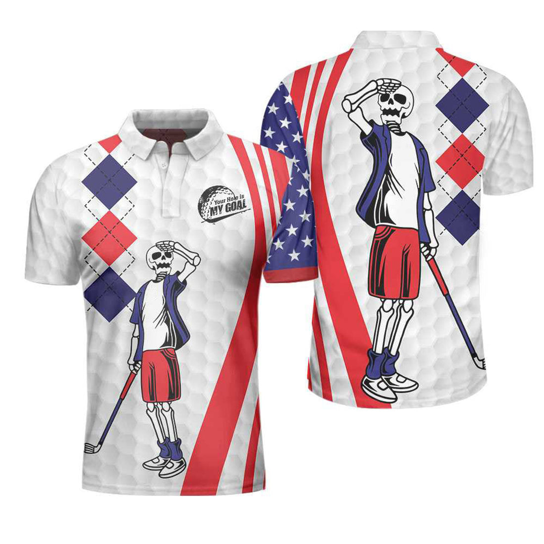 Your Hole Is My Goal Golf Shirt USA Flag Argyle Pattern Men's Polo Shirt S-5XL