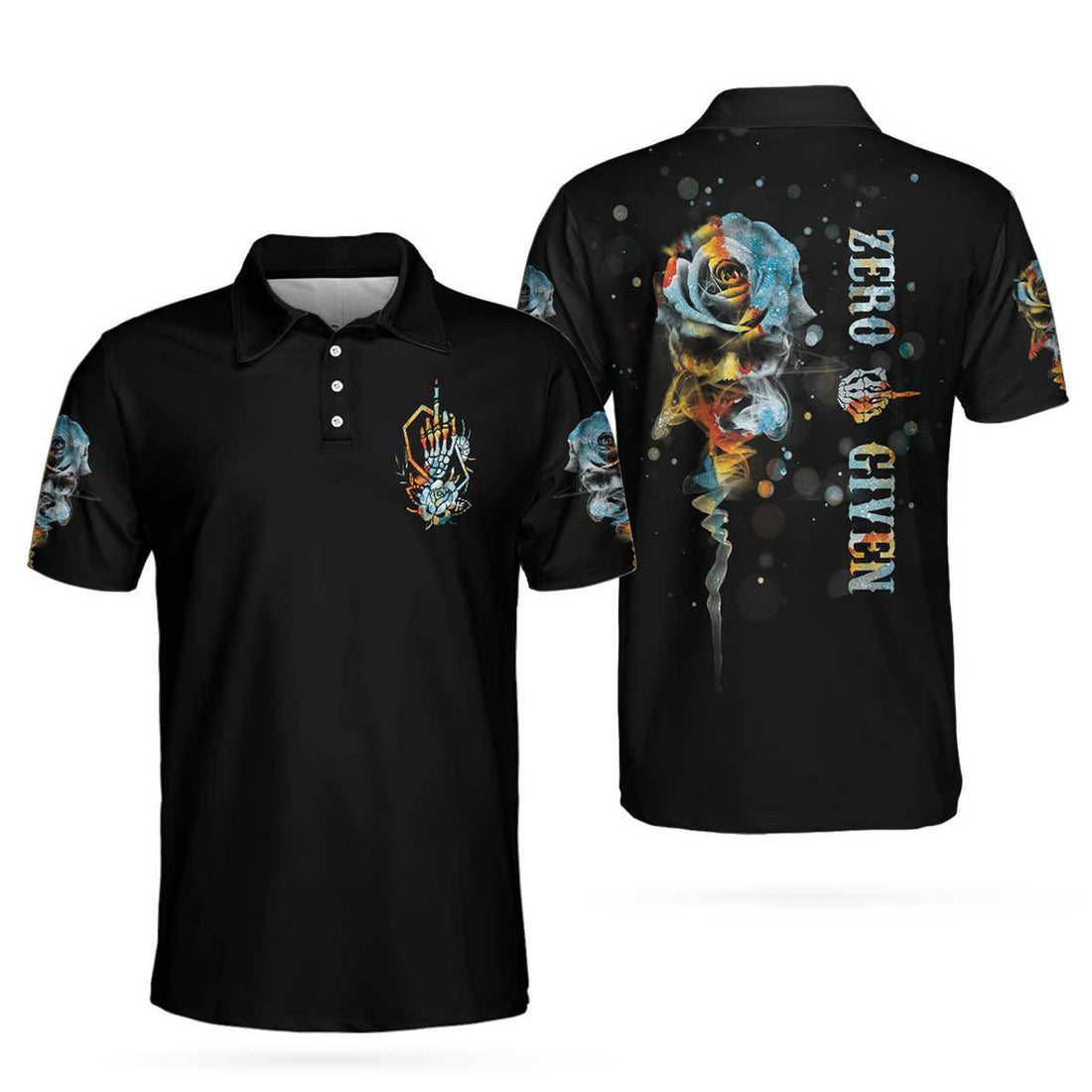 Zero Fck Given Skull Roses Short Best Golf Perfect Gift Men's Polo Shirt S-5XL