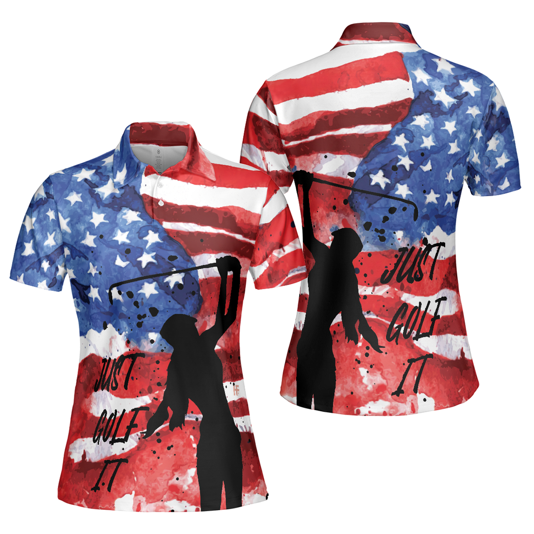American Golfer Just Golf It Short Sleeve American Flag Women's Polo Shirts S-5XL