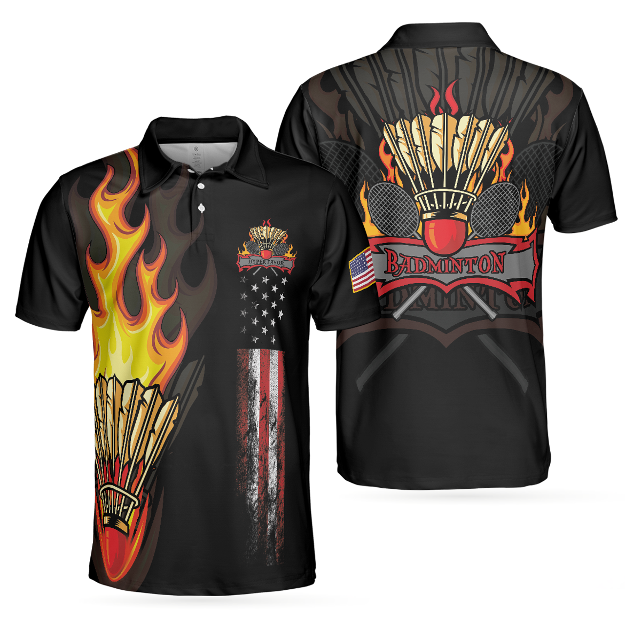 American Flag Badminton Flame Short Sleeve Best Shirt Men's Polo Shirt S-5XL