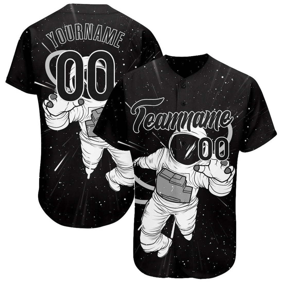 Custom Black White 3D Astronaut Baseball Jersey S-5XL