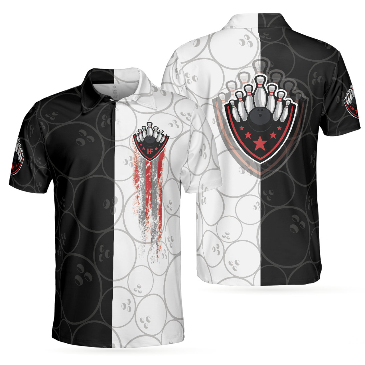 Black and White Bowling Pattern Short Sleeve Men's Polo Shirt S-5XL