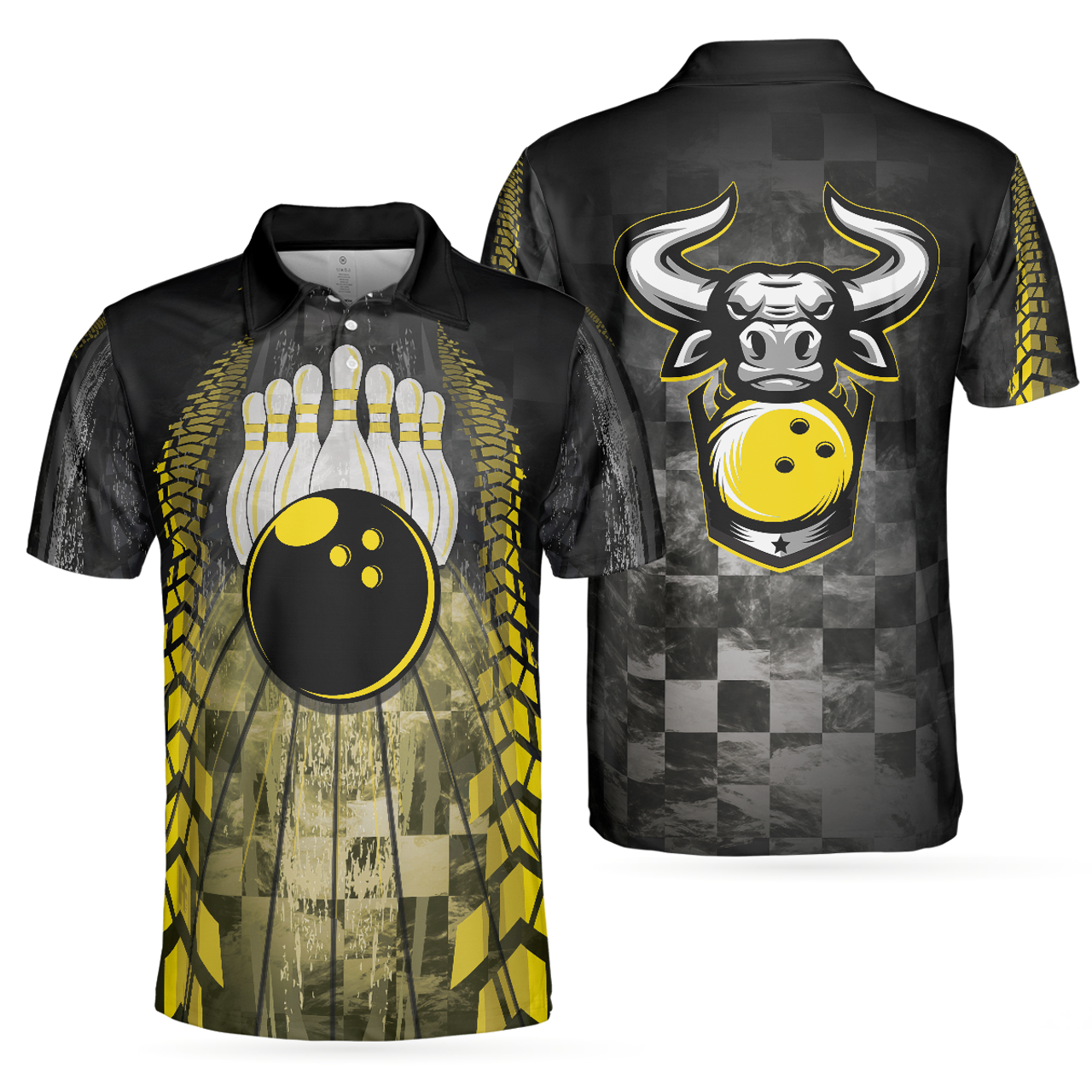 Best Bowling Shirt Black And Yellow Short Sleeve Men's Polo Shirt S-5XL
