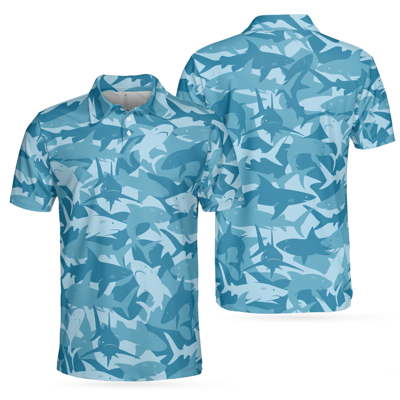 Ocean Shark Pattern Short Sleeve Camo Aqua Best Shark Men's Polo Shirt S-5XL