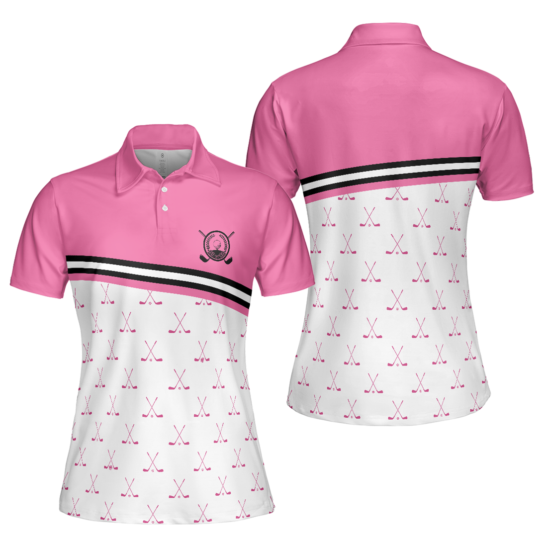 Crossed Pink Golf Clubs Golf Short Sleeve Women's Polo Shirts S-5XL