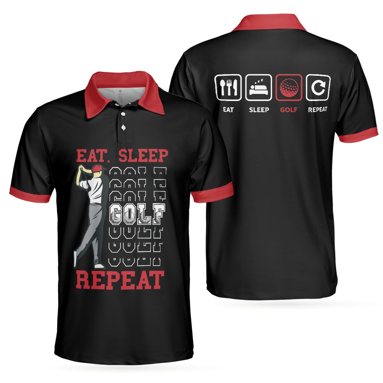 Eat Sleep Golf Repeat Short Sleeve Sporty Golf Shirt Men's Polo Shirt S-5XL