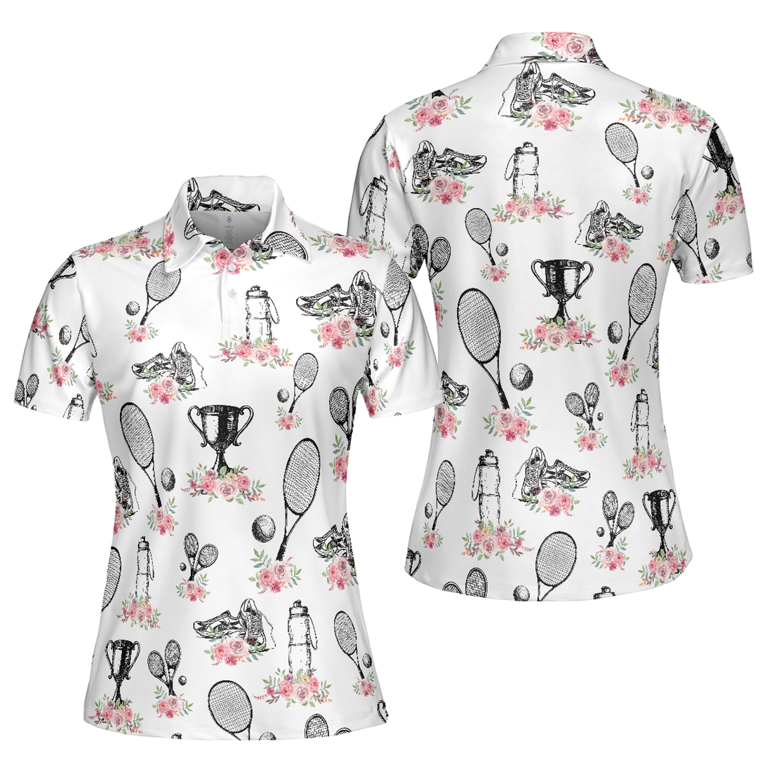 Floral Tennis Player Shirt Short Sleeve Women Polo Shirt S-5XL