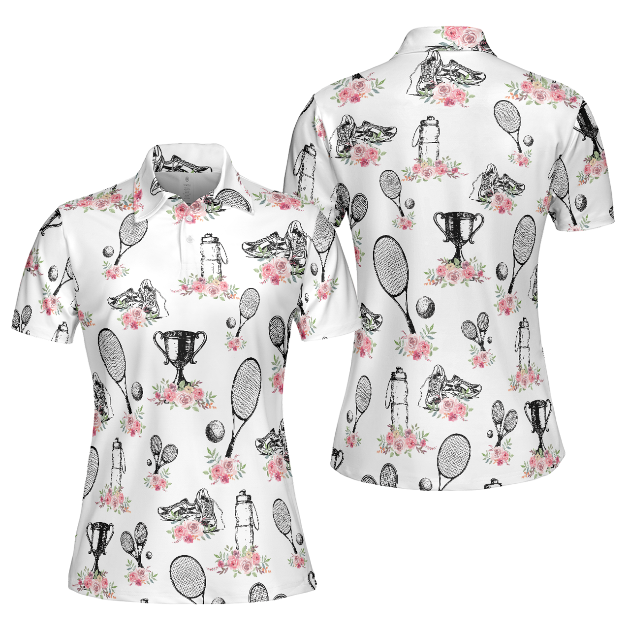 Floral Tennis Player Shirt Short Sleeve Women Polo Shirt S-5XL