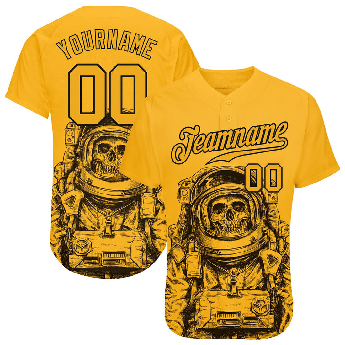 Custom Gold Black 3D Pattern Astronaut Baseball Jersey S-5XL