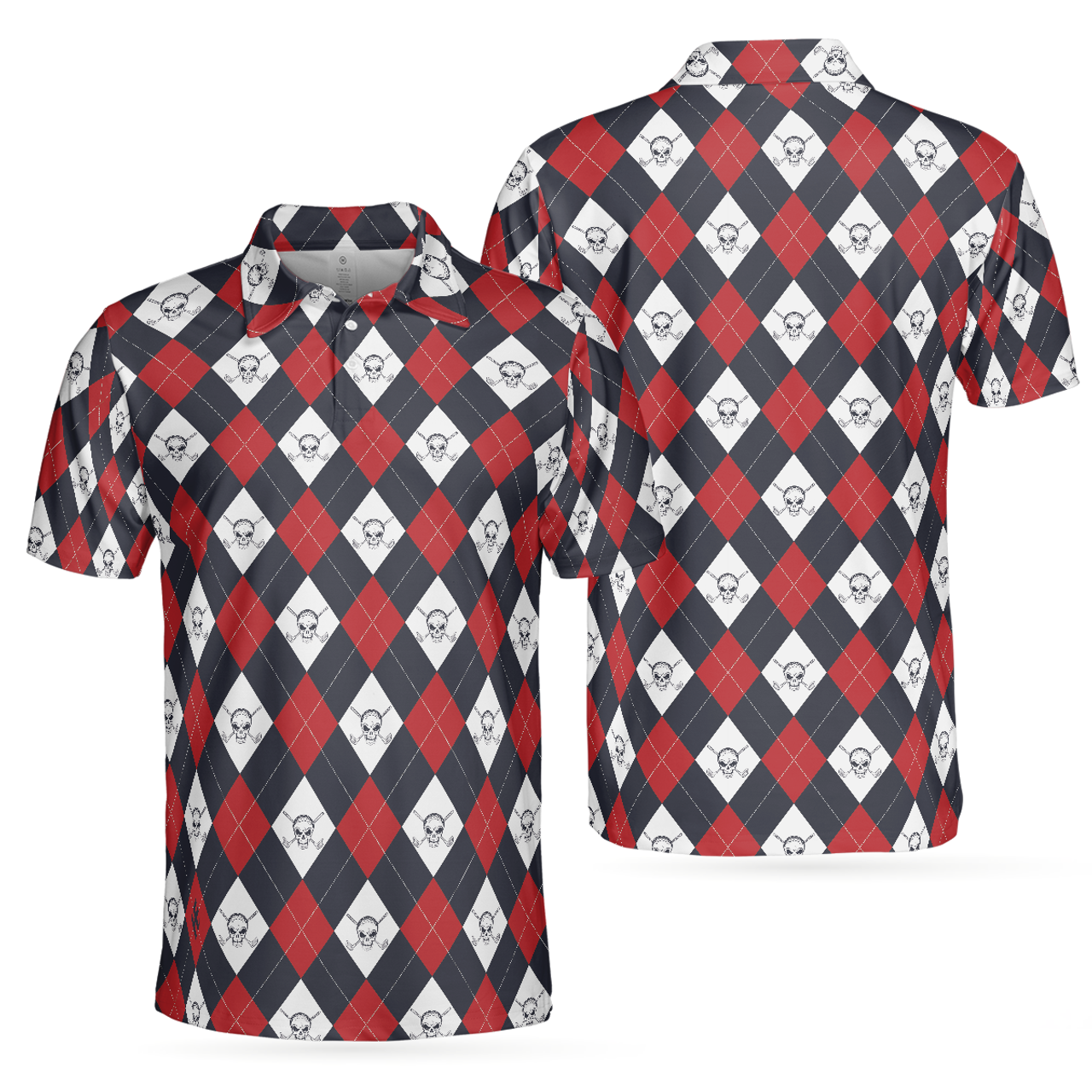 Golf Argyle Skull Shirt Gift for Golfers Men's Polo Shirt S-5XL