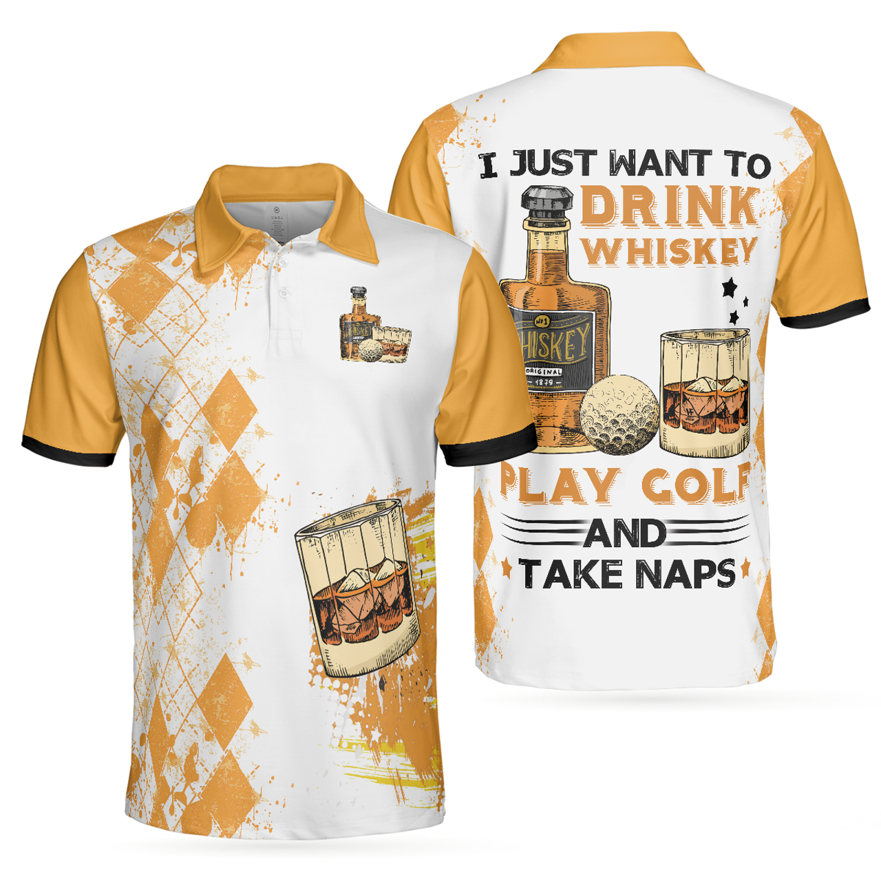 Golf Whisky And Take Naps Argyle Pattern Wine Best Golf Men's Polo Shirt S-5XL
