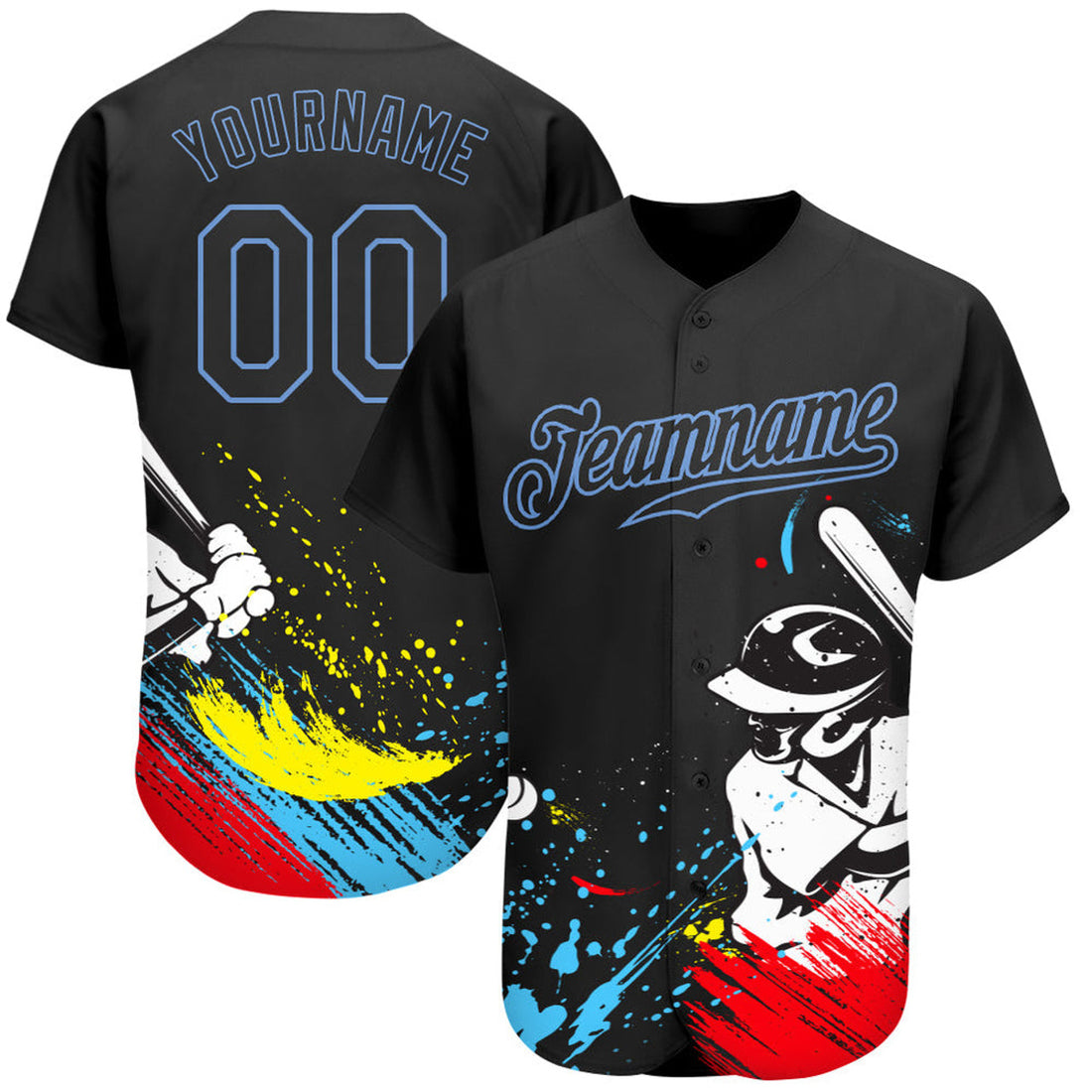Custom Graffiti Pattern Black Light 3D Baseball Jersey S-5XL