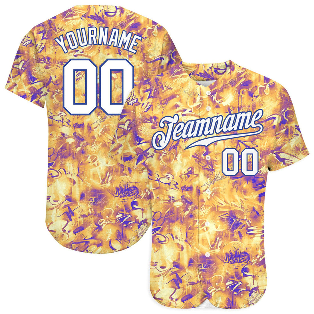 Custom Scratch Graffiti Pattern Royal 3D Baseball Jersey S-5XL