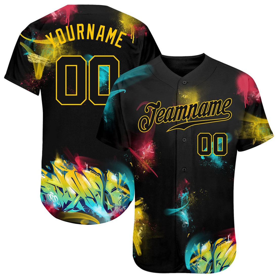Custom Graffiti Pattern Black Gold Baseball Jersey S-5XL