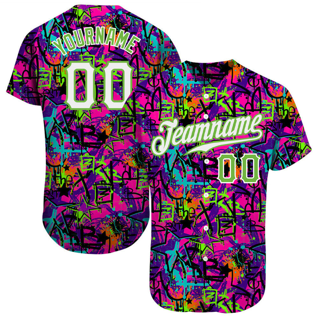 Custom Graffiti White Neon Green Baseball Jersey S-5XL