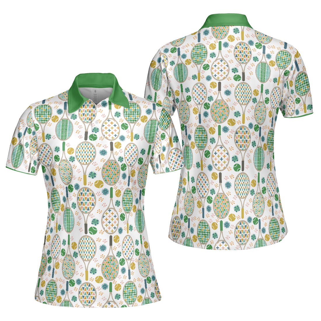 Green And Golden Tennis Pattern Short Sleeve Women Polo Shirt S-5XL