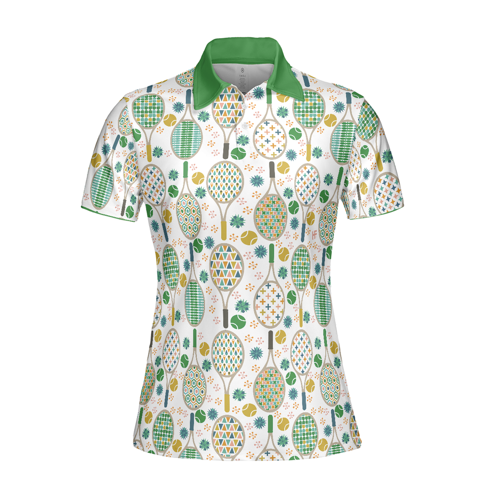 Green And Golden Tennis Pattern Short Sleeve Women Polo Shirt S-5XL