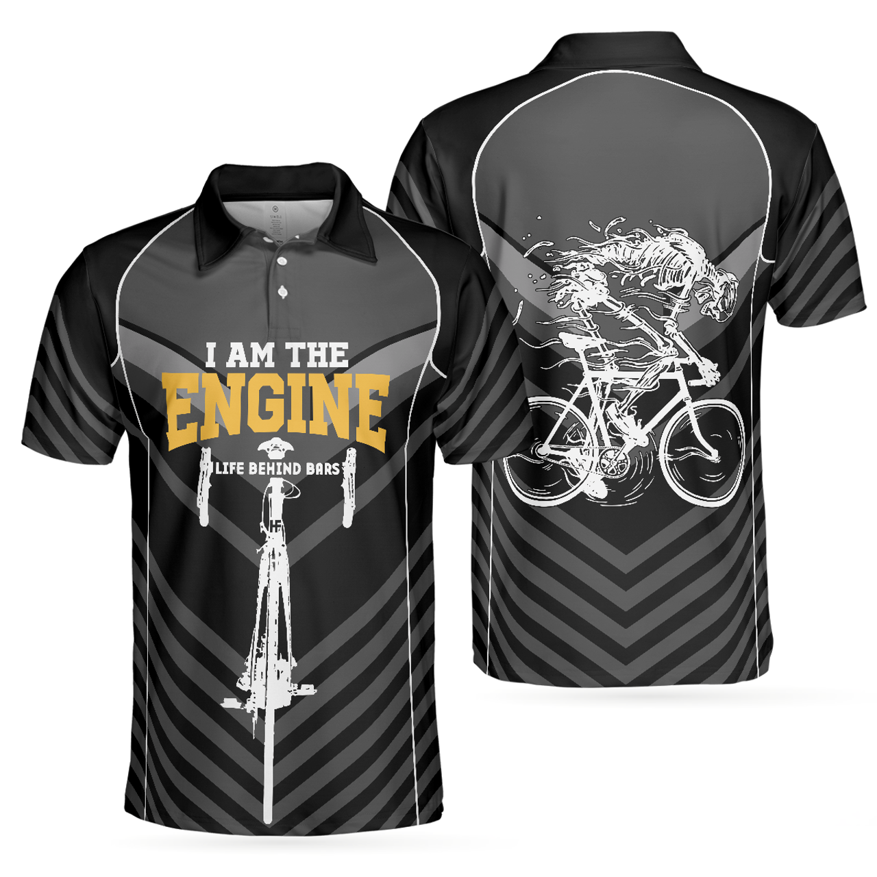 Skeleton Cyclist I Am The Engine Best Cycling Men's Polo Shirt S-5XL