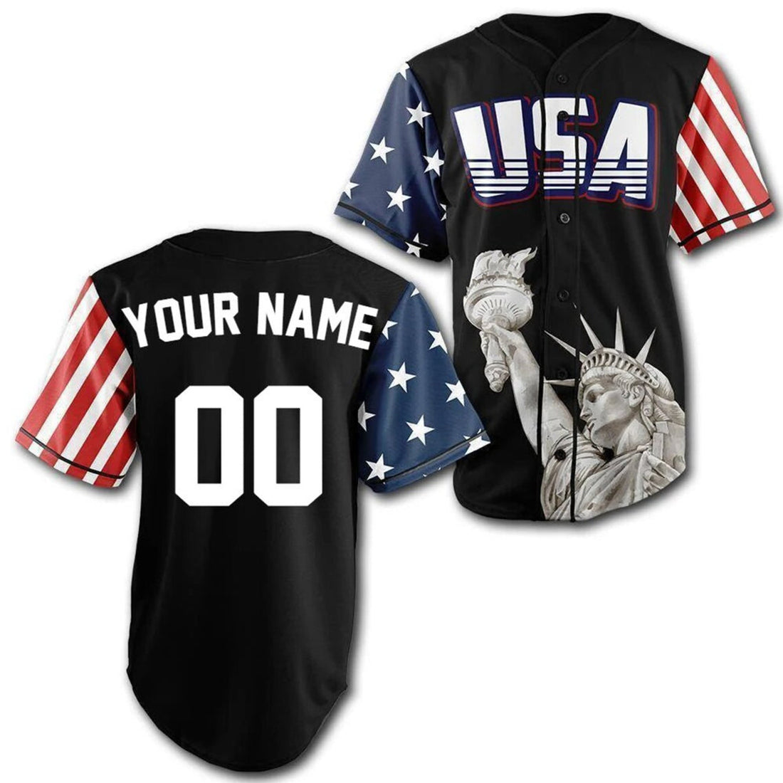 Custom Black USA Baseball Jersey Personalized Baseball Jersey S-5XL