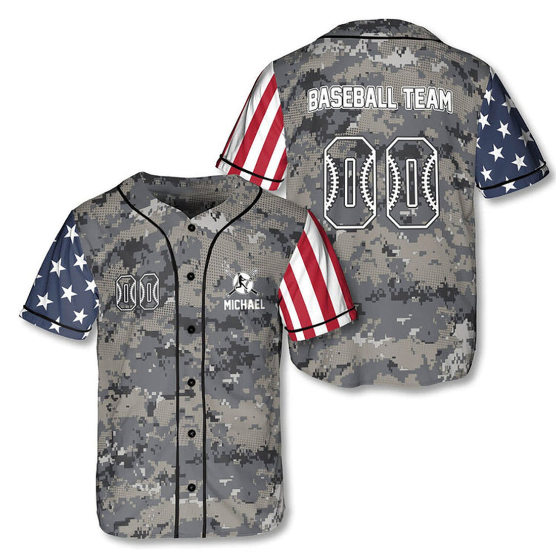 Custom Personalized Baseball American Patriot 3D Print Baseball Jersey S-5XL