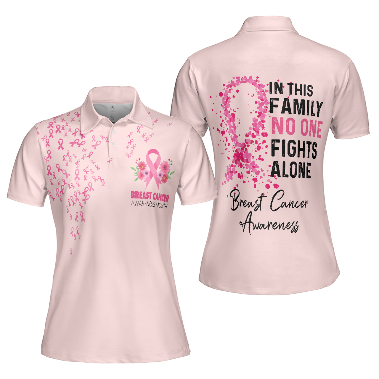 In This Family No One Fights Alone Breast Awareness Women's Polo Shirts S-5XL
