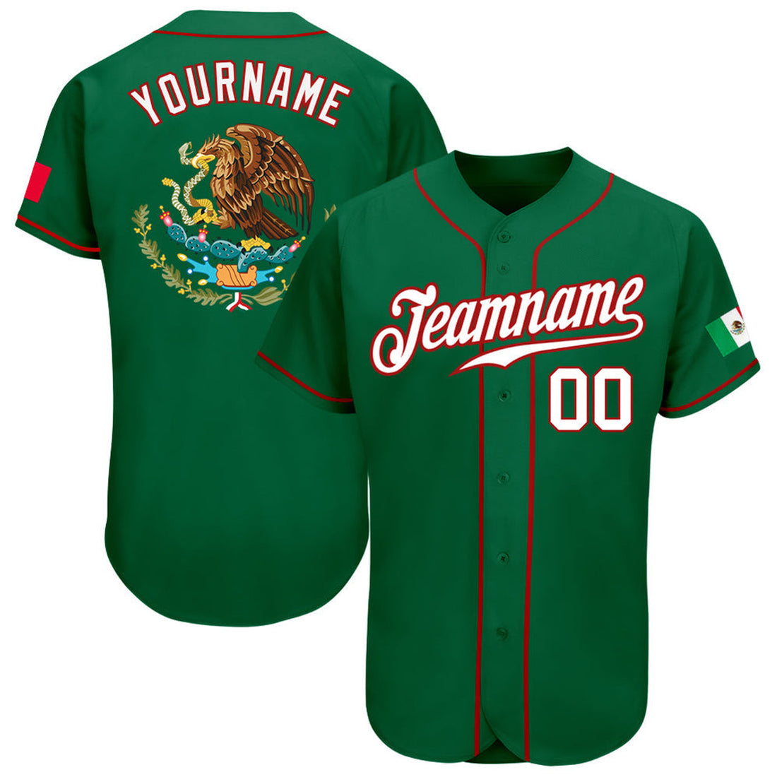 Custom Kelly Mexican Flag Fashion Baseball Jersey S-5XL