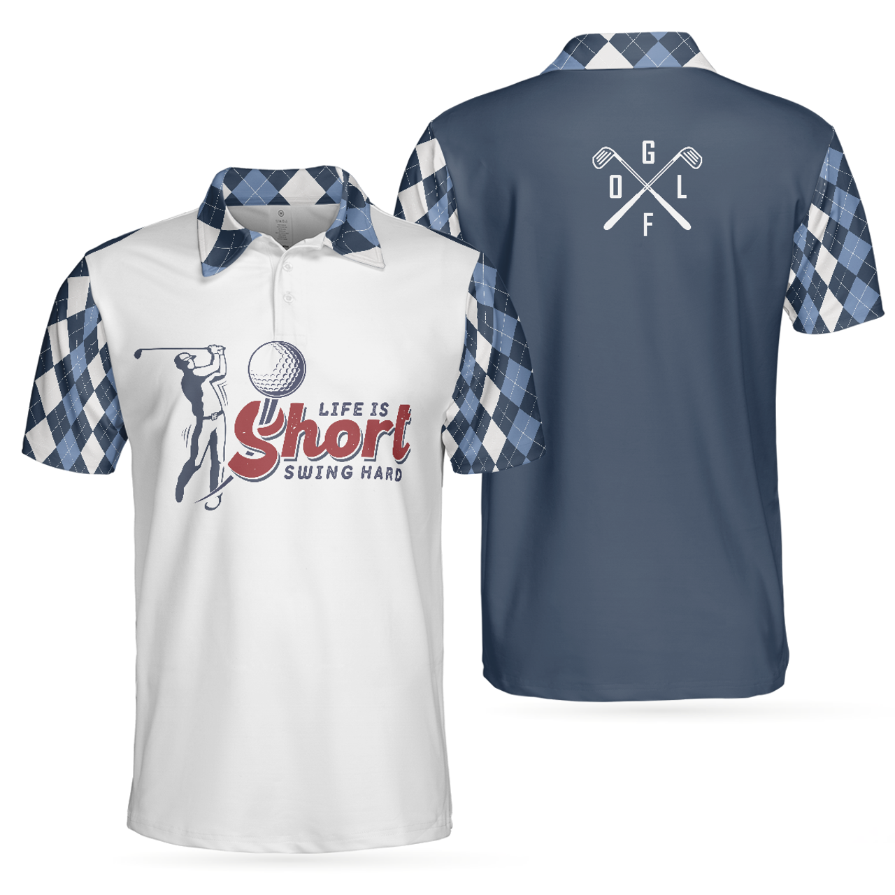Life Is Short Swing Hard Argyle Pattern Golf Shirt Men's Polo Shirt S-5XL