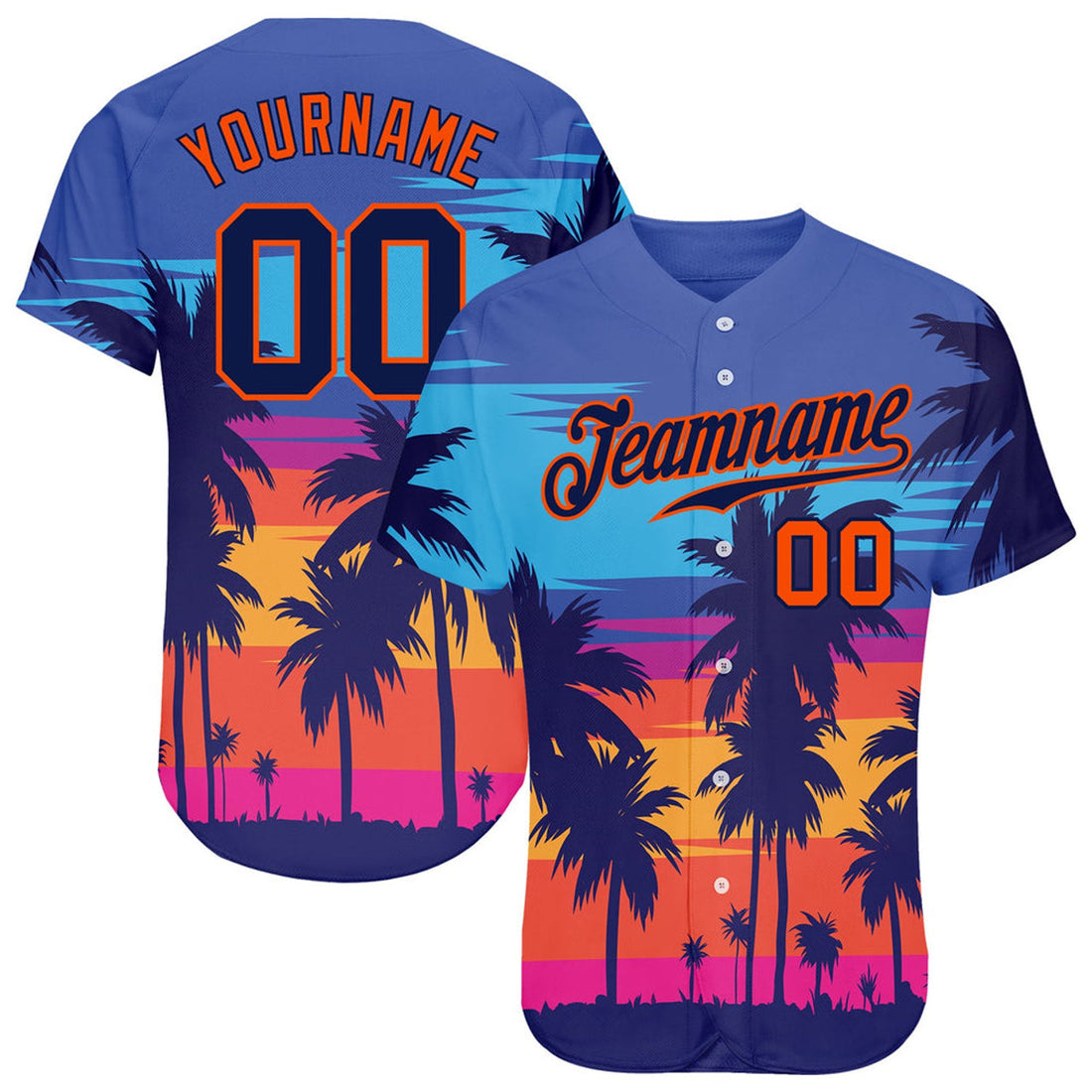 Custom Royal Navy Orange 3D Palm Trees Baseball Jersey S-5XL