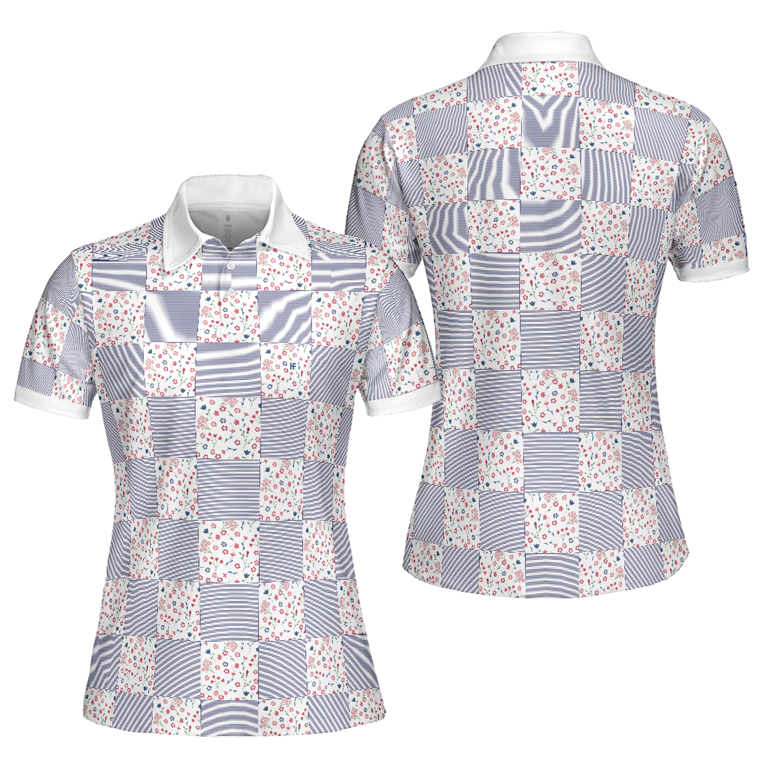 Little Flowers Blue Pink Plaid Golf Short Sleeve Women's Polo Shirts S-5XL