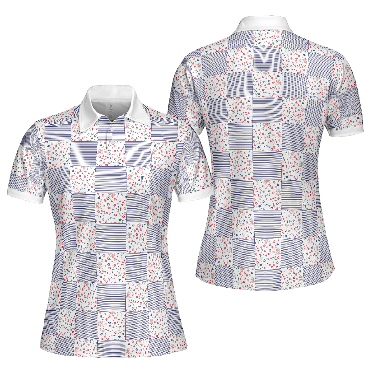 Little Flowers Blue Pink Plaid Golf Short Sleeve Women's Polo Shirts S-5XL