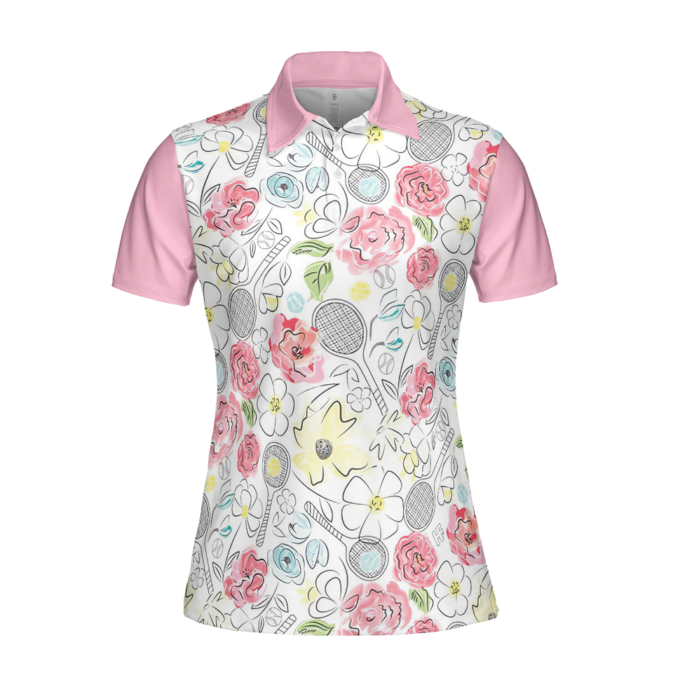 Lovely Pink Floral Tennis Pattern Short Sleeve Women's Polo Shirts S-5XL
