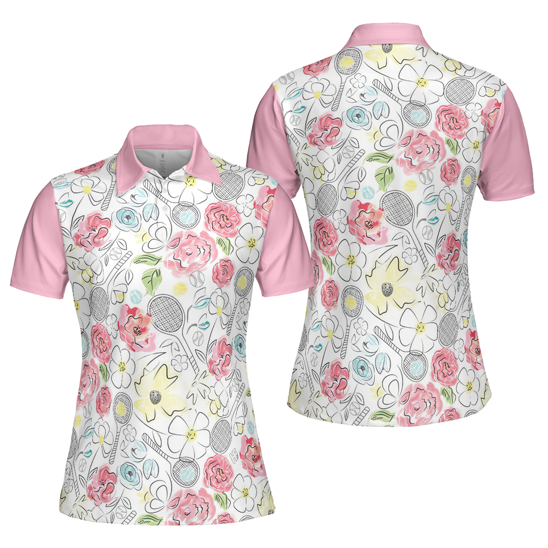 Lovely Pink Floral Tennis Pattern Short Sleeve Women's Polo Shirts S-5XL