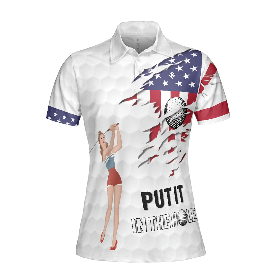 Patriotic Golf with American Flag Girl and Golf Ball Women's Polo Shirts S-5XL