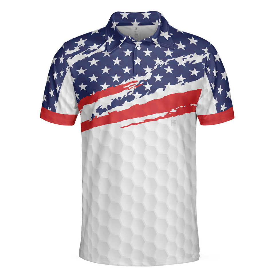 Golf Texture Short Sleeve USA Flag Patriotic Shirt For Men S-5XL