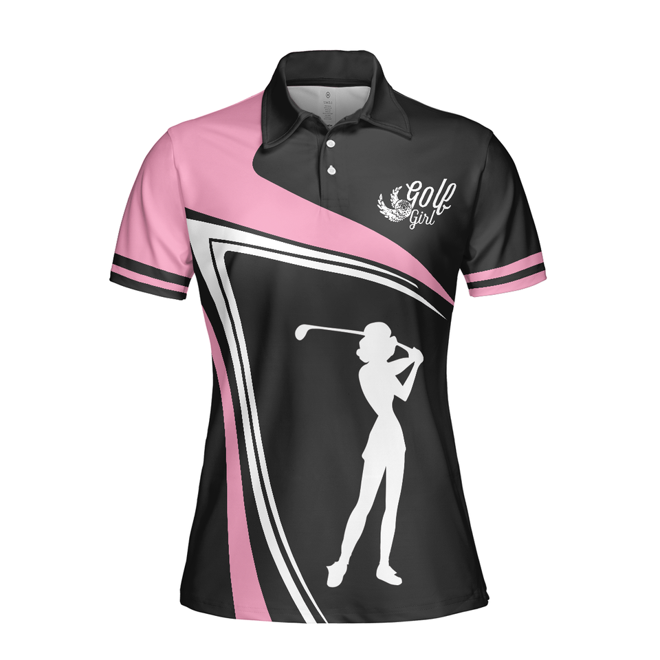 Golf Girl Black White And Pink Short Sleeve Women Polo Shirt, Best Golf Gift For Women, Polo Shirt For Women, Best Gift For Women Golfer Women' s Polo Shirt S -5XL