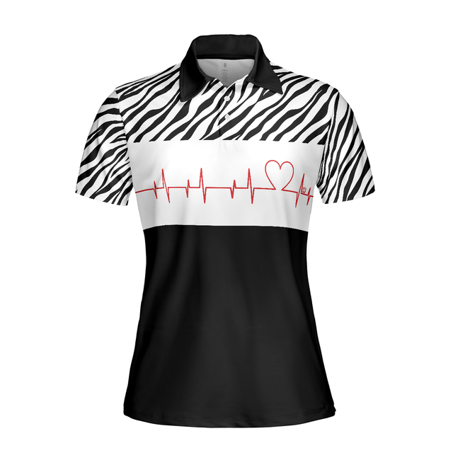 Customized Bowling Heartbeat Zebra Pattern Short Sleeve Women's Polo Shirt S-5XL