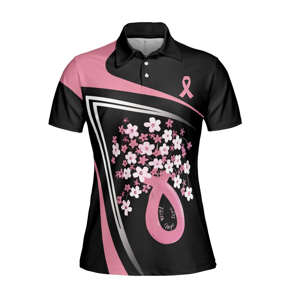 Flowers Faith Hope Love Pink Breast Awareness Ladies Women's Polo Shirts S-5XL